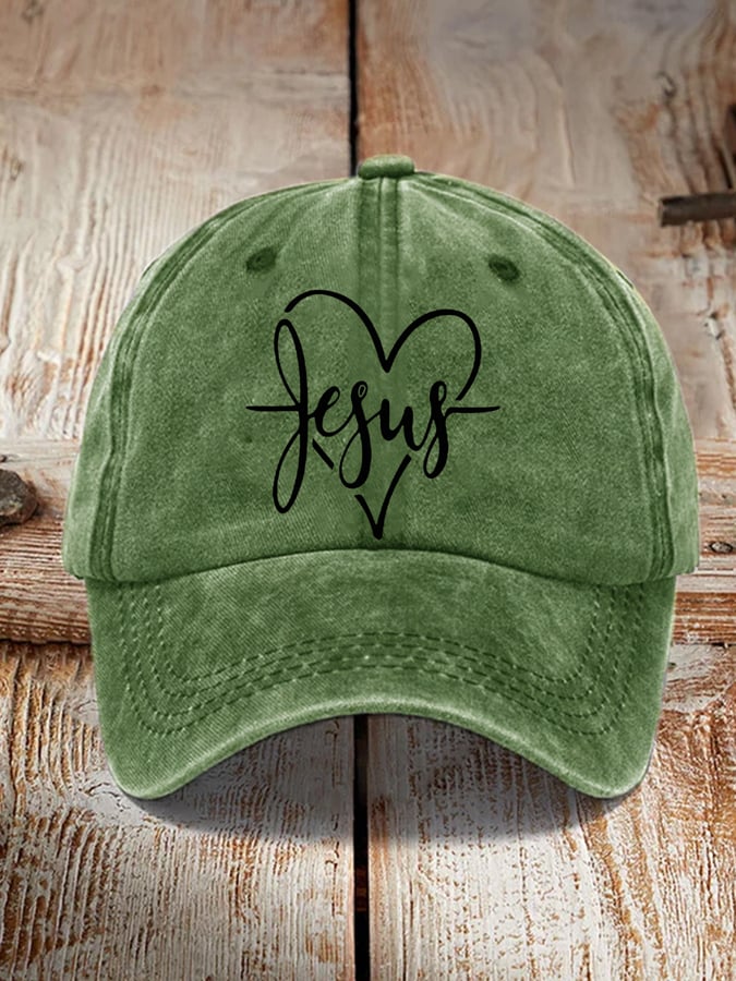 Women's Blessed Heart Cross Jesus Has My Back Faith Printed Hat