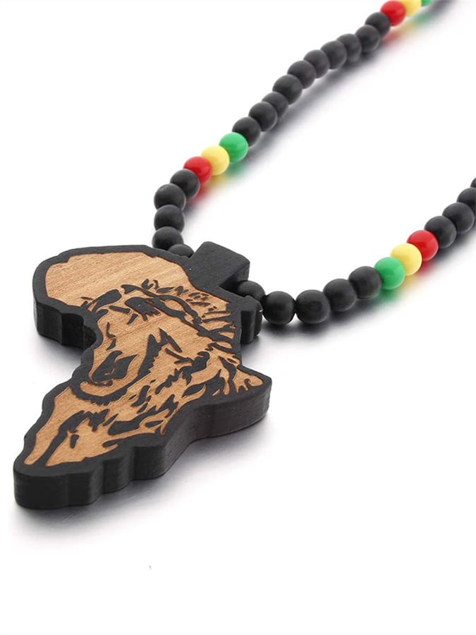 Colorful Bead Chain Wooden Pendant Necklace