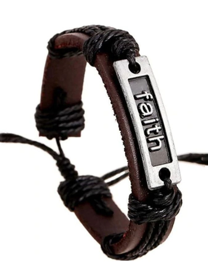 Men's Vintage Faith Adjustable Leather Bracelet