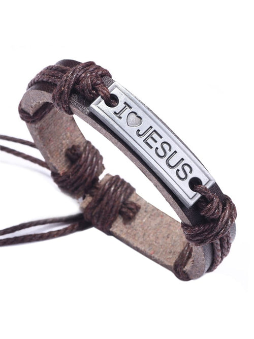 Men's I love Jesus Braided Leather Adjustable Bracelet