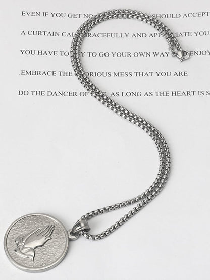 Men's Vintage Stainless Steel Praying Hands Pendant Necklace