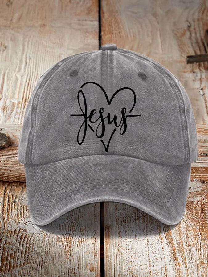Women's Blessed Heart Cross Jesus Has My Back Faith Printed  Hat