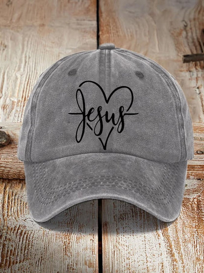 Women's Blessed Heart Cross Jesus Has My Back Faith Printed  Hat