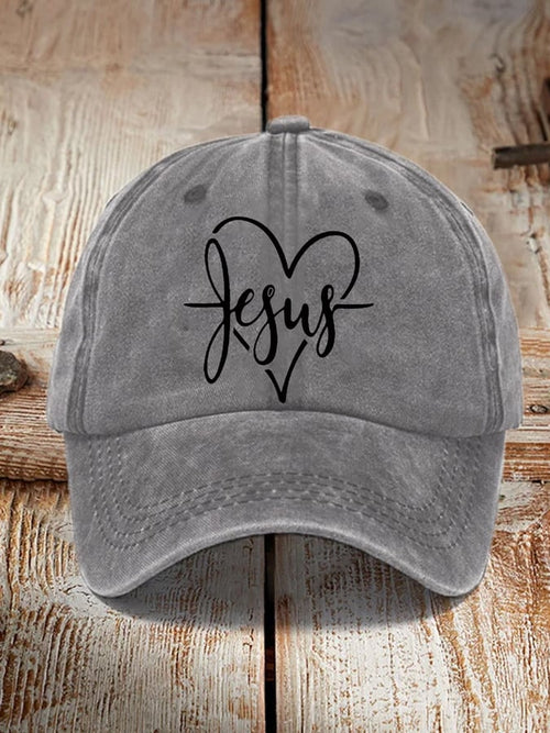 Women's Blessed Heart Cross Jesus Has My Back Faith Printed  Hat