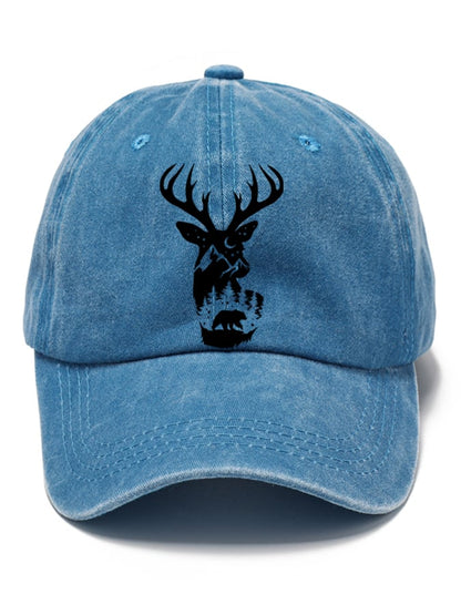 Distressed Washed Cotton Western Elk Print Hat For Men And Women
