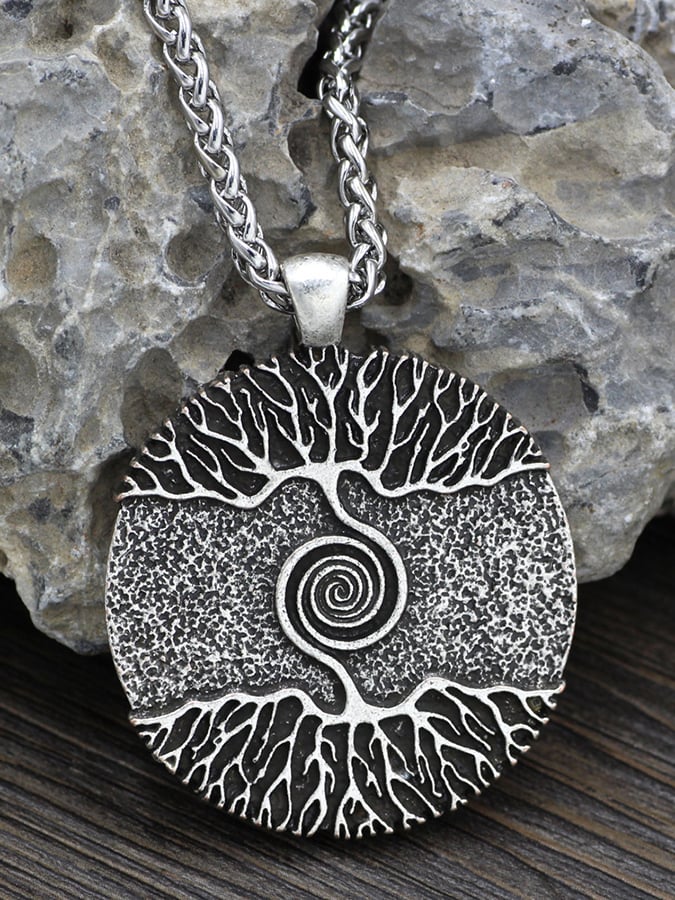 Men's Vintage Reversible Coin Tree of Life Pendant Necklace