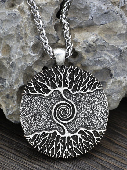 Men's Vintage Reversible Coin Tree of Life Pendant Necklace