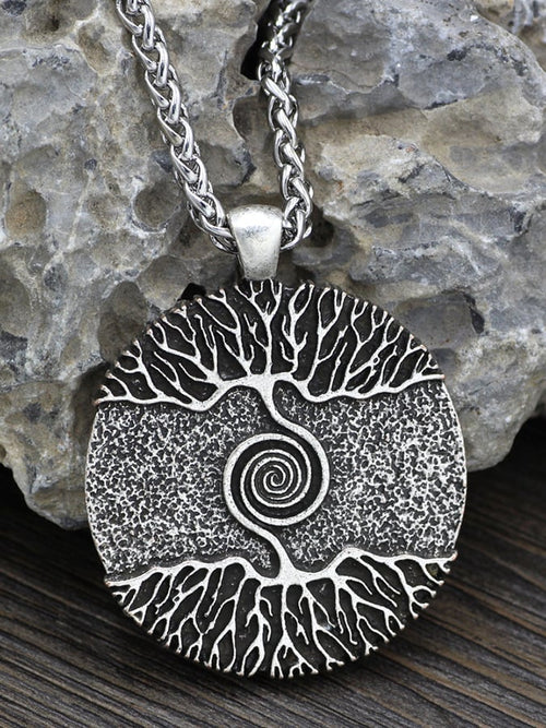Men's Vintage Reversible Coin Tree of Life Pendant Necklace