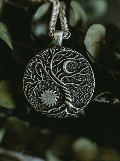 Men's Vintage Tree of Life Sun and Moon Pendant Necklace