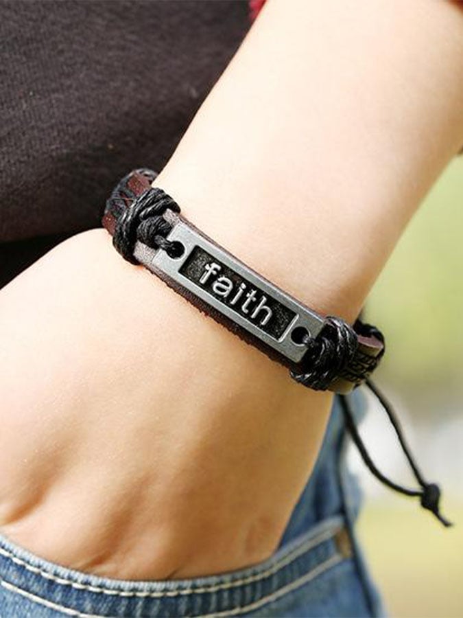 Men's Vintage Faith Adjustable Leather Bracelet