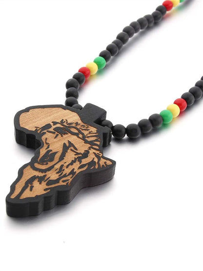 Colorful Bead Chain Wooden Pendant Necklace