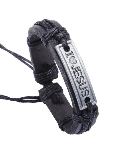Men's I love Jesus Braided Leather Adjustable Bracelet