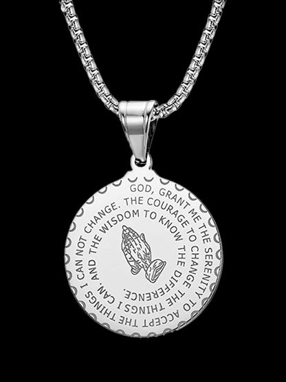 Men's Stainless Steel Coin Prayer Hand Pendant Necklace