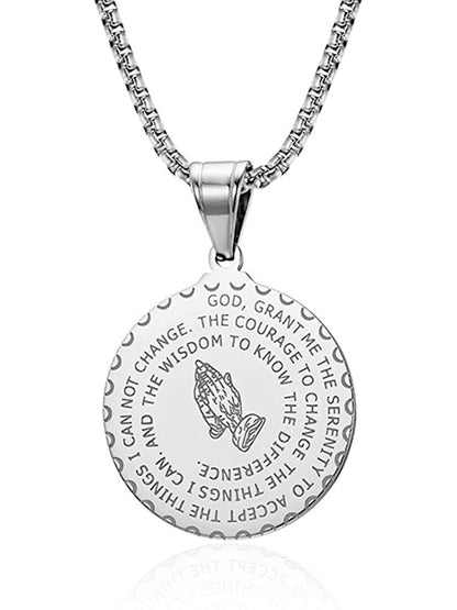 Men's Stainless Steel Coin Prayer Hand Pendant Necklace