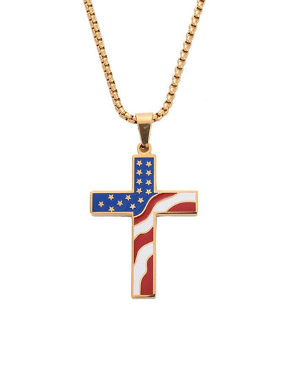 Color Block Flag Cross Necklace