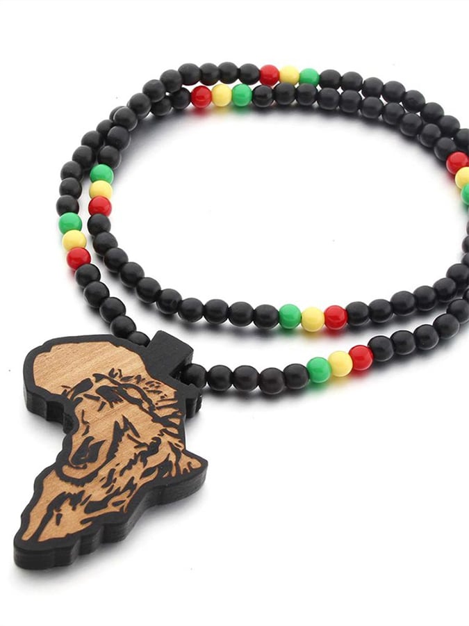 Colorful Bead Chain Wooden Pendant Necklace