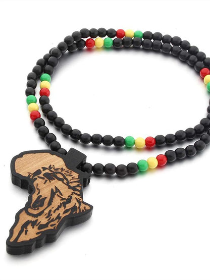 Colorful Bead Chain Wooden Pendant Necklace