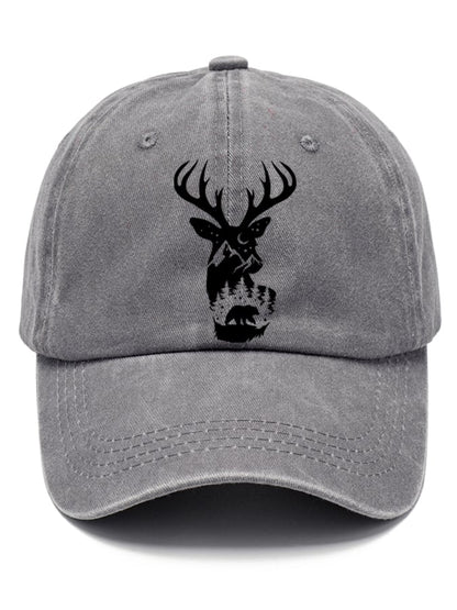Distressed Washed Cotton Western Elk Print Hat For Men And Women