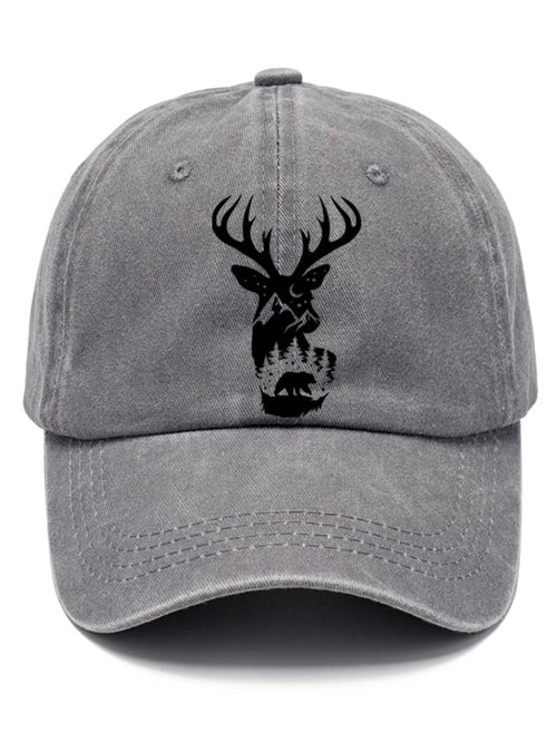 Distressed Washed Cotton Western Elk Print Hat For Men And Women