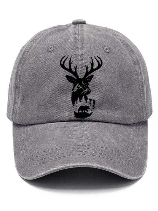 Distressed Washed Cotton Western Elk Print Hat For Men And Women