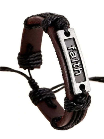 Men's Vintage Faith Adjustable Leather Bracelet